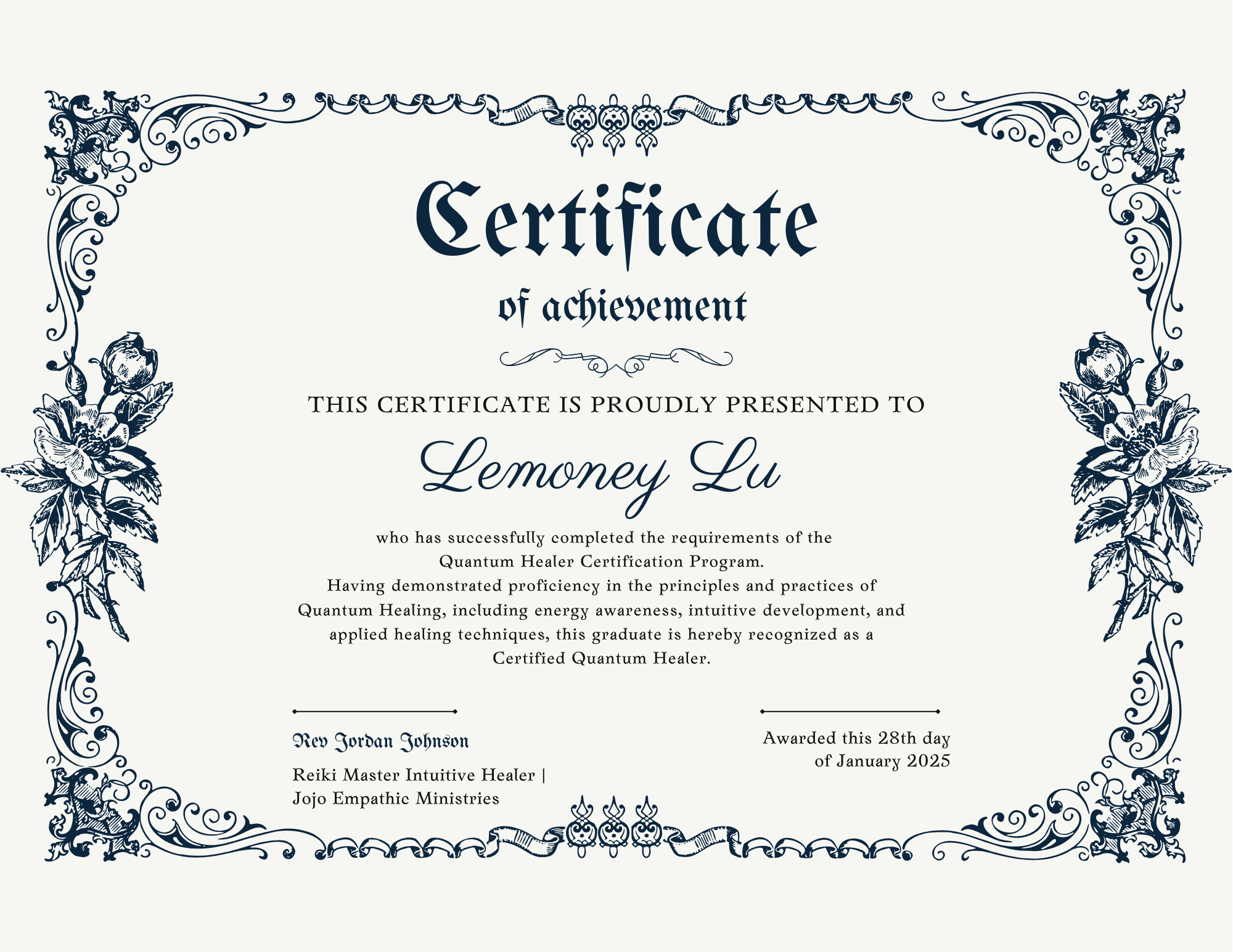 QH Certificate of Achievement QH Certificate of Achievement